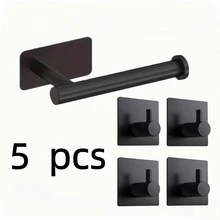5pcs Upgraded Stainless Steel Bathroom Hardware Set, Cabinet Towel Bar Wall Mount Bathroom Organizer, Modern Bathroom Accessories Set, Wall-Mounted Space-Saving, Waterproof And Rust-Proof, Suitable For Bathroom And Kitchen Towel Rack, Paper Holder, Hooks, Can Hang Towels, Paper, Bath Towels, Clothes - Multicolor - View 12