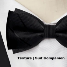 Fashionable Men's Metal Branch Embellished Bow Tie, Suitable For Groom Wedding Banquet Party, Suit Accessory, Striped Black Bow Tie - Black - View 5