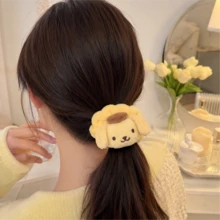 Miniso Sanrio Pompompurin 毛絨髮圈，開學必備日常護膚用品，柔軟彈性洗臉化妝髮飾，可愛宿舍美學美容儀式必備 - 黃色 - 查看 2