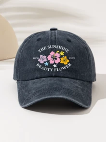 1件時尚極簡水洗棒球帽，四季通用裝飾風格「THE SUNSHINE SUCH CUTE BEAUTY FLOWER」印花圖案，送給家人與朋友的禮物 - 水洗帽 - 查看 9