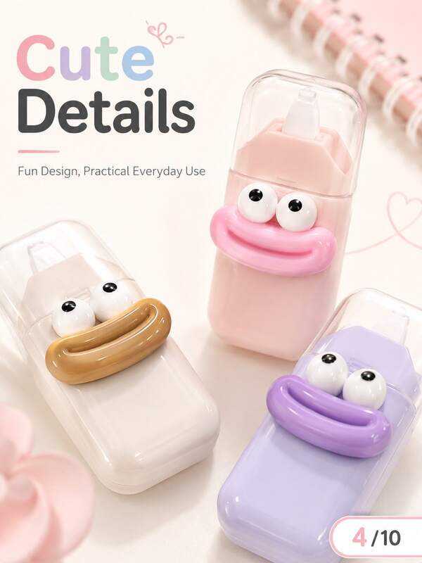 6pcs Cute Cartoon Correction Tape Set, Pastel Color Portable Mistake Eraser With Fun Eye Design, Smooth White Out Tape For School, Office, Notes, Journals, Homework And Daily Writing Supplies