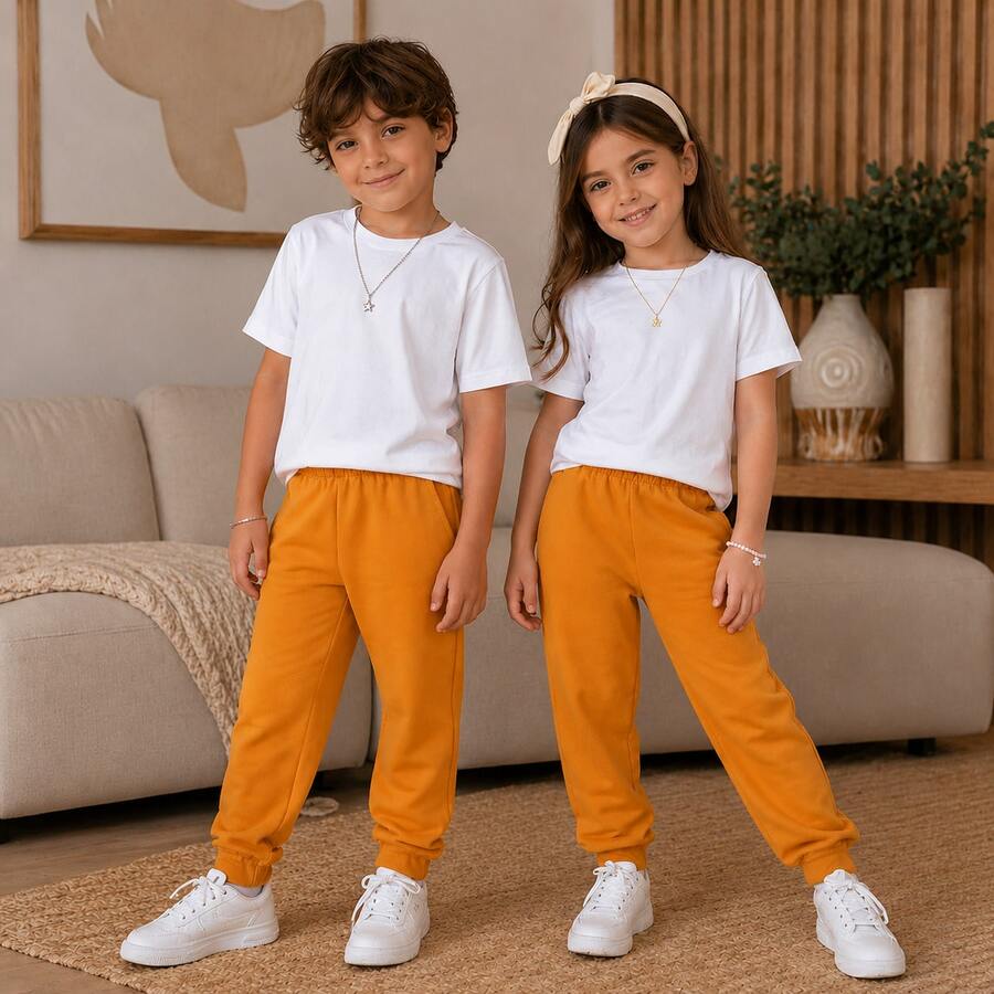 Children's Unisex Fleece Pants Set, Sizes 4 To 8 Years | Thick Winter Pants For Children | Fleece Pants For Girls And Boys - Copper - View 1