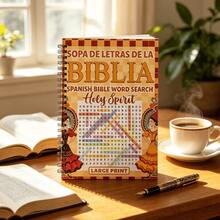 1pc Spanish Bible Word Search Notebook, Holy Spirit Themed Large Print Journal, Spiral Bound Religious Scripture Activity Planner, For Faith Reflection & Christian Devotion, Back To School - A - View 2