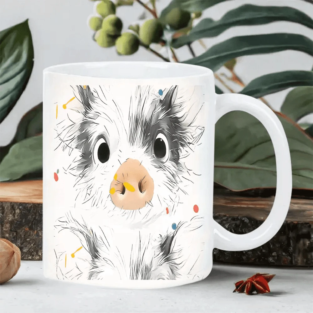Taza de cerámica con diseño de cerdito adorable, estilo minimalista y estético, ideal para el consumo diario. Apta para lavavajillas. Taza original y asequible. Regalo de cumpleaños. - Blanco - Ver 1