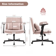 Velvet Office Chair For Home Office – Height-Adjustable Swivel Chair With Folding Armrests And Quiet Casters – Stylish Fabric Office Chair For Home Offices And Small Spaces - Pink - View 7