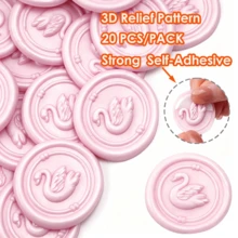 20入 3D 浮雕天鵝圖案自黏式蠟封貼紙，適用於禮物、婚禮邀請函、信封封口－珍珠粉 - 天鵝-珠光粉 - 查看 3