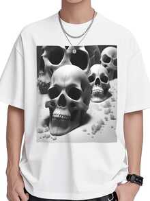 Three-Dimensional Skulls Symbolize Inner Strength And Reflection On Life. Modern And Comfortable Men's T-Shirt For Everyday Wear. - 白色 - 查看 8