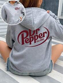 Letter Graphic Cute Women's Oversized Hoodie , Y2K Style Fall/Winter Clothes For Women  Women Winter Clothes Hoodie,Christmas Outfit Women - Màu Xám nhạt - Xem 1
