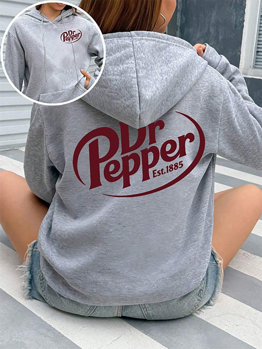 Letter Graphic Cute Women's Oversized Hoodie , Y2K Style Fall/Winter Clothes For Women Women Winter Clothes Hoodie,Christmas Outfit Women - Màu Xám nhạt - Xem 1