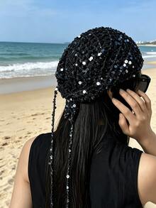 女款復古針織三角圍巾帽，辣妹風甜美可愛藝術感手工鉤編頭巾，針織帽髮帶腰帶二合一 - A - 查看 4