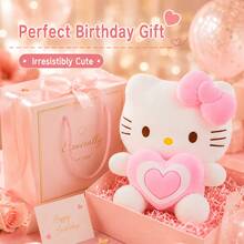 Hasbro 1 pieza Muñeca de peluche Sanrio Hello Kitty abrazando un corazón, muñeca de gato con lazo lindo, regalo de cumpleaños para niñas, almohada de peluche de gato KT con forma de corazón, 30/40cm decoración del hogar, muñeca de consuelo - Multicolor - Ver 10