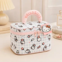 Miniso 官方 Sanrio Hello Kitty 藍色格紋化妝包，化妝品收納袋，旅行盥洗用品收納袋，度假與日常使用便攜收納袋，畢業夏季假期禮物，多色可選 - 彩色 - 查看 1