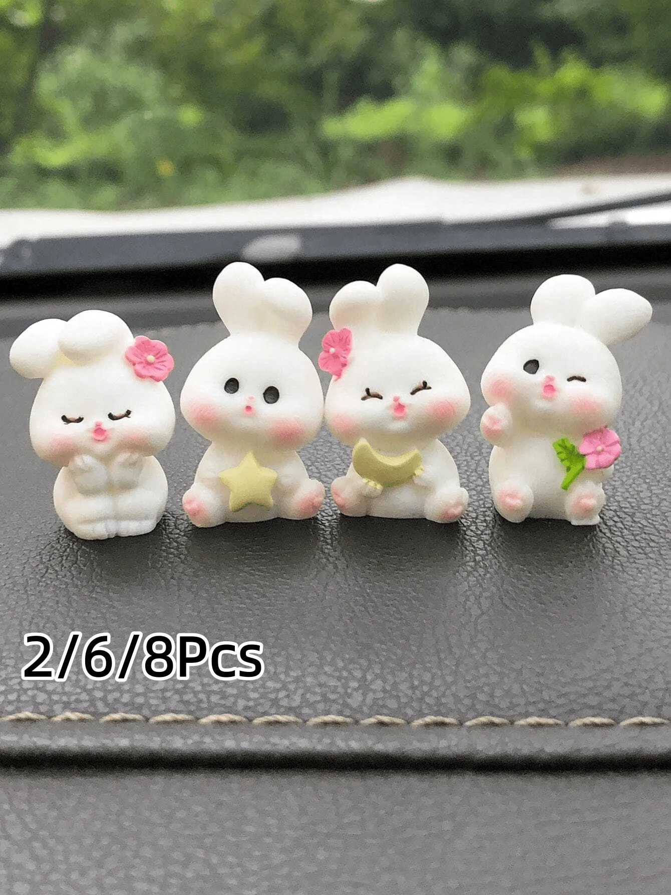 2/6/8 chiếc trang trí xe hơi hình thỏ nhỏ bằng nhựa resin, trang trí bàn làm việc, tiểu cảnh mini, thỏ động vật, phụ kiện sáng tạo vườn thỏ dễ thương bằng nhựa resin kèm keo không để lại dấu, trang trí bảng điều khiển, vị trí ngẫu nhiên - trắng - Xem 1