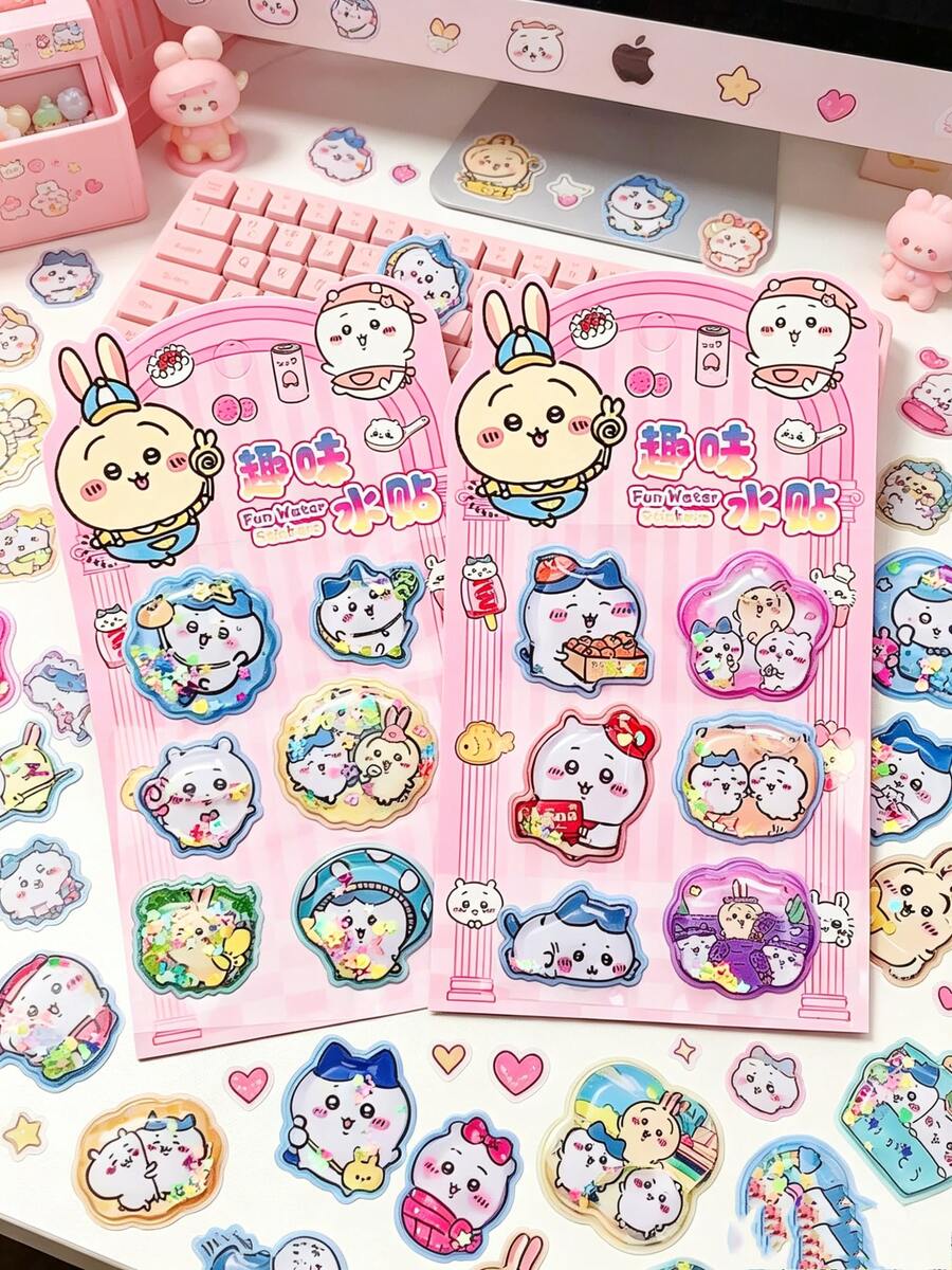 Pegatinas de sello con expresión de dibujos animados divertidos 3D, calcomanías de textura de cristal de colores para diario, decoración de papelería DIY, pegatinas de recompensa de marca diaria - Multicolor - Ver 1