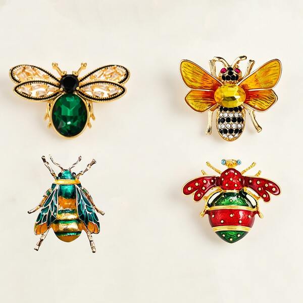 4pcs-Bohemian Style Exquisite Fashion Bee Insect Zinc Alloy Brooch Suitable For Women's Daily Vacation Wear Clothing Backpack Hat Accessories