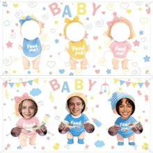 Feed The Bab-spel, bakgrund för babyshower, rolig banner för blindmatningslek, för könsavslöjande, bröllopsfestaktiviteter för gäster och fotobåsrekvisita - Stil 1 - Visa 2