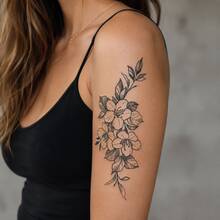 1pc Waterproof Anti-Rub PVC Realistic Floral Pattern Temporary Tattoo Sticker, Suitable For Daily Wear - Grey - View 4