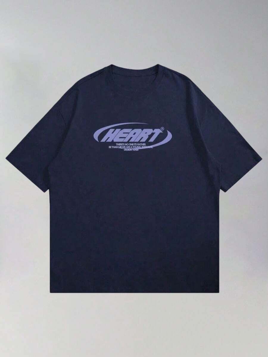 Camiseta extragrande para mujer con estampado gráfico "CORAZÓN", Simple & - Azul marino - Ver 1