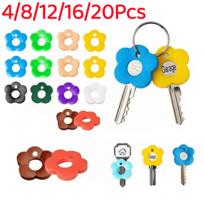 4/8/12/16/20Pcs Multicolor Flower Shaped Silicone Keycap Set - Durable Key Protection Covers With Color-Coded Design, Easy Install Keychain Organizer, Suitable For Home, Office, Party And Key Management, Random Colors