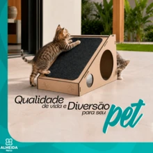 Arranhador Rampa Gatos Madeira MDF 4mm Carpete Toca Antiestresse Protetor Moveis Afiar Unhas - Bege - Visão 4