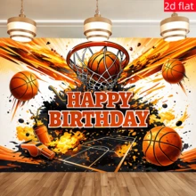 1pc Basketball Theme Birthday Backdrop, Basketball Hoop & Whistle Pattern, Birthday Party, Sports Theme, Holiday Celebration, Event Decoration, Outdoor Yard Decor, Indoor & Outdoor Decor, Photography Backdrop - A - View 2