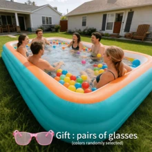 Extra Large Inflatable Swimming Pool, 3 Layer Thickened Foldable Family Pool For Backyard Garden Patio, Include A Pair Of Sunglasses As Well - Green Orange - View 3