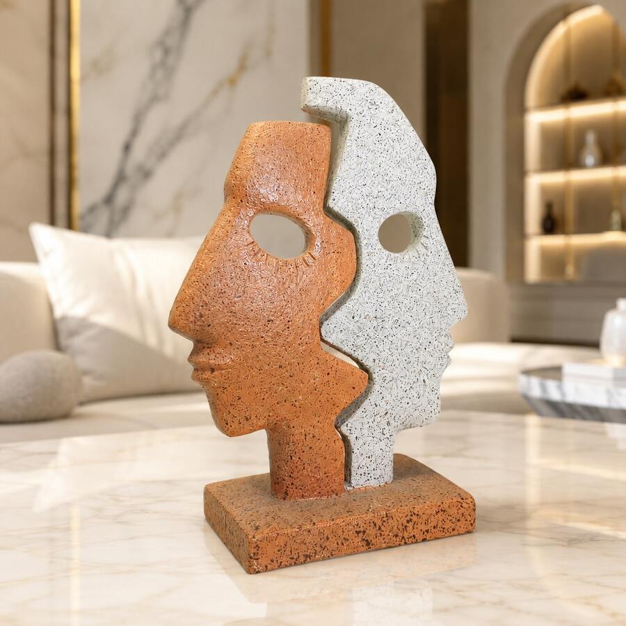 Puzzle facial bicolore décoratif, sculpture de visage abstrait en résine, ornement de bureau d'art moderne, décoration d'intérieur créative et esthétique pour le salon, la chambre, le bureau, cadeau de décoration d'intérieur à la mode - Multicolore - Voir 1