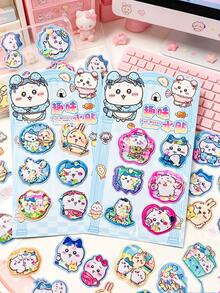 Pegatinas de sello con expresión de dibujos animados divertidos 3D, calcomanías de textura de cristal de colores para diario, decoración de papelería DIY, pegatinas de recompensa de marca diaria - Multicolor - Ver 3