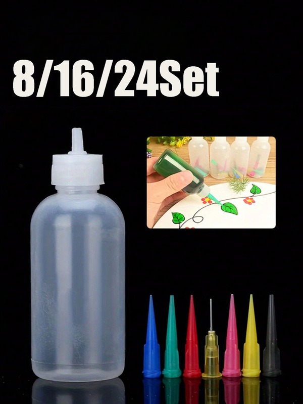 24/16/8pcs Plastic Squeeze Bottle Set With Multiple Nozzles - Multipurpose, Suitable For Cake Decoration, Dessert Baking And Art Painting, Round, Unscented, Hand Wash - Craft And Cooking Tools