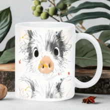 Taza de cerámica con diseño de cerdito adorable, estilo minimalista y estético, ideal para el consumo diario. Apta para lavavajillas. Taza original y asequible. Regalo de cumpleaños. - Blanco - Ver 6