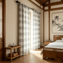 2件裝格子圖案印花窗簾，適用於櫥櫃、洗衣房、浴室，裝飾家居空間，聚酯纖維材質，可機洗 - 彩色 - 查看 6