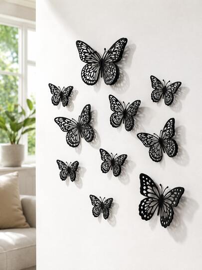 24 miếng/12 miếng/1 miếng Decal dán tường bướm 3D – 4 mẫu, 3 kích thước; Trang trí bướm đen; Trang trí sinh nhật bướm; Trang trí tiệc bướm; Trang trí bánh kem; Nhãn dán có thể tháo rời