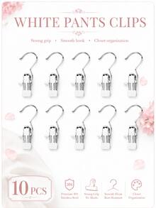 Premium Stainless Steel Clothes Clips, Adjustable Metal Pants Hanger With Clips, Laundry Pegs With Hooks, Portable Hanging Clothes Clips For Clothing Decoration, Holiday Decor, Pants And Skirt Hanger With Clips, Spring, Minimalist, Summer Tops - Multicolor - View 16