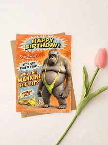 1 pieza Tarjeta de felicitación de cumpleaños divertida con sobre - "¿SEGUIRÁ QUEDANDO BIEN EL MANKINI?" Regalo perfecto para él, tarjeta con texto, mensaje humorístico, tarjeta de felicitación con página interior en blanco - Y - Ver 5