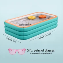 Extra Large Inflatable Swimming Pool, 3 Layer Thickened Foldable Family Pool For Backyard Garden Patio, Include A Pair Of Sunglasses As Well - Green Orange - View 6
