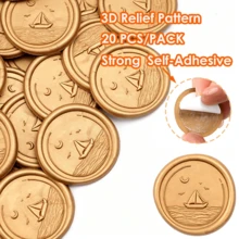 20入 3D 浮雕帆船圖案自黏式蠟封貼紙，適用於禮物、婚禮邀請函信封 - 棕色 - 帆船-棕色 - 查看 2