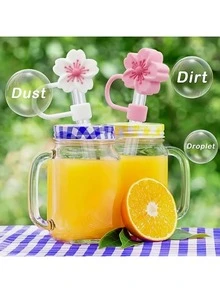 1Pc/2/3/4Pcs Flower Silicone Straw Cover Cap For Cup,Straw Topper 10mm 0.4in Dust-Proof Reusable Straw Tips Lids,Straw Tip Covers Gift For Party Decor - Pink - View 3