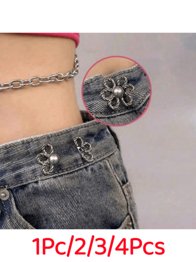 1Pc/2/3/4Pcs Waist Tightener, Adjustable Belt Buckle Set, Extra Buttons For Jeans, Pants, Jeans, Sleeve Button Adjuster (Silver), Adjustable Metal Button Pins For Jeans And Other Clothing, Fashion Women's Accessories