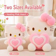 Hasbro 1 pieza Muñeca de peluche Sanrio Hello Kitty abrazando un corazón, muñeca de gato con lazo lindo, regalo de cumpleaños para niñas, almohada de peluche de gato KT con forma de corazón, 30/40cm decoración del hogar, muñeca de consuelo - Multicolor - Ver 7