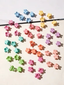 50pcs Cute Colorful Flower Mini Hair Clips, Y2K Macaron Candy Color Small Hair Clips, Sweet Matte Floral Hair Accessories, Suitable For Women And Girls - Multicolor - View 2