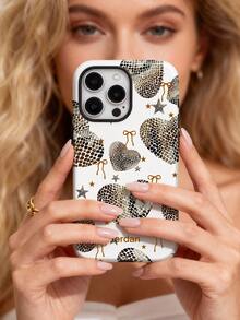 1pc Snake Skin Heart Color Customized Personalized Text Full Coverage Glossy Film 2-In-1 Hard Shell Phone Case Protective Cover Compatible With IPhone 11/12/13/14/15/16 17 Pro Max - Multicolor - View 5