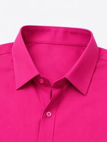 Men's Solid Color Turn-Down Collar Long Sleeve Formal Shirt - Hot Pink - View 4