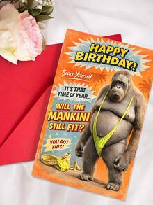 1 pieza Tarjeta de felicitación de cumpleaños divertida con sobre - "¿SEGUIRÁ QUEDANDO BIEN EL MANKINI?" Regalo perfecto para él, tarjeta con texto, mensaje humorístico, tarjeta de felicitación con página interior en blanco - Y - Ver 6