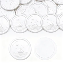 20入 3D 浮雕帆船圖案自黏式蠟封貼紙，適用於禮物、婚禮邀請函信封封口－珍珠白 - 帆船-珠光白 - 查看 2