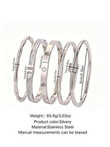 5PCS Fashion Minimalist Style Stainless Steel Women's Bracelet With Four-Leaf Flower Glass Inlay Decoration, Suitable For Women's Daily Life, Work Commute Or Travel - Set1 5PCS - View 13