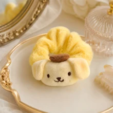 Miniso Sanrio Pompompurin 毛絨髮圈，開學必備日常護膚用品，柔軟彈性洗臉化妝髮飾，可愛宿舍美學美容儀式必備 - 黃色 - 查看 3