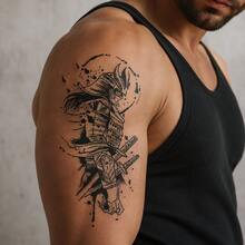 1 pieza Pegatina de tatuaje de caballero realista de PVC resistente al agua y anti-roce, adecuada para uso diario - Gris - Ver 3