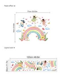 Rainbow Fairy Deer Wall Decal, Butterfly Cloud Floral Sticker, Home Wall Art Decor, Nursery Girls Room, Removable Self-Adhesive Room Art - Multicolor - View 12