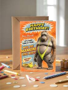1 pieza Tarjeta de felicitación de cumpleaños divertida con sobre - "¿SEGUIRÁ QUEDANDO BIEN EL MANKINI?" Regalo perfecto para él, tarjeta con texto, mensaje humorístico, tarjeta de felicitación con página interior en blanco - Y - Ver 3