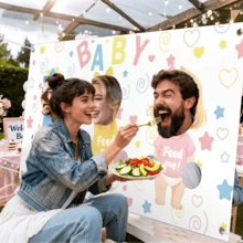 Feed The Bab-spel, bakgrund för babyshower, rolig banner för blindmatningslek, för könsavslöjande, bröllopsfestaktiviteter för gäster och fotobåsrekvisita - Stil 1 - Visa 6